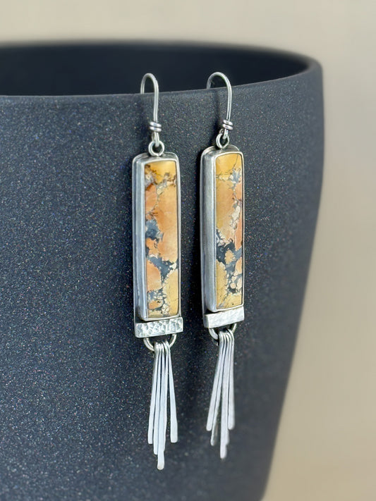 Maligano Jasper Dangly Earrings #1 - Yellow & Grey