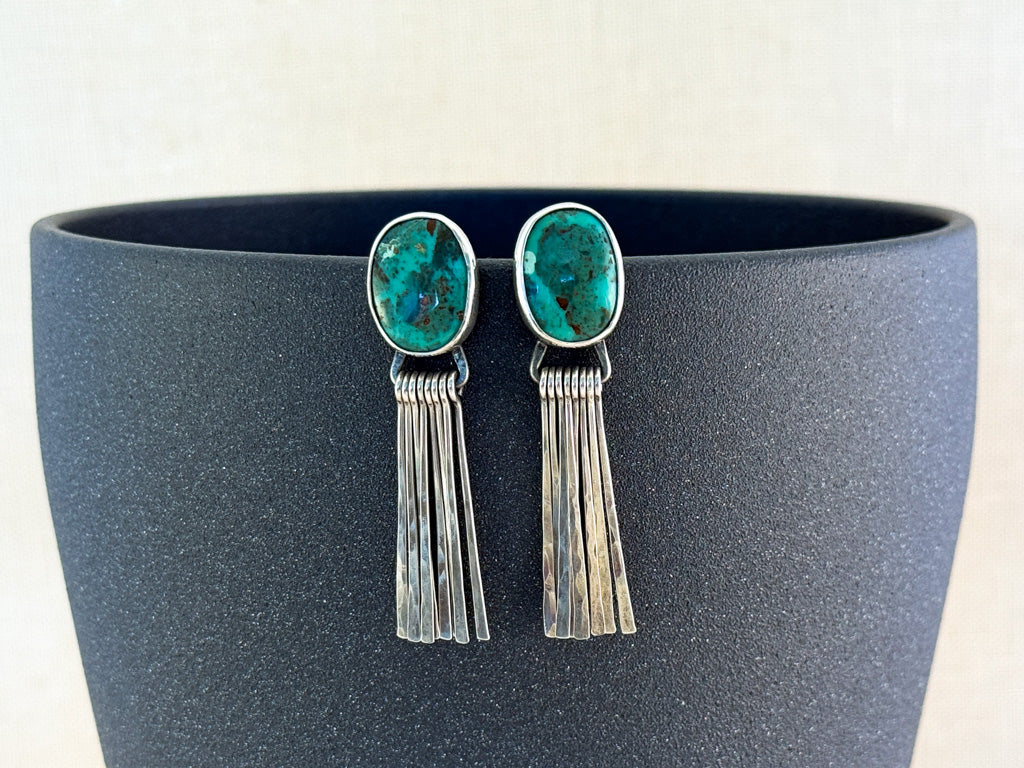 Dangling Fringe Post Earrings – Turquoise