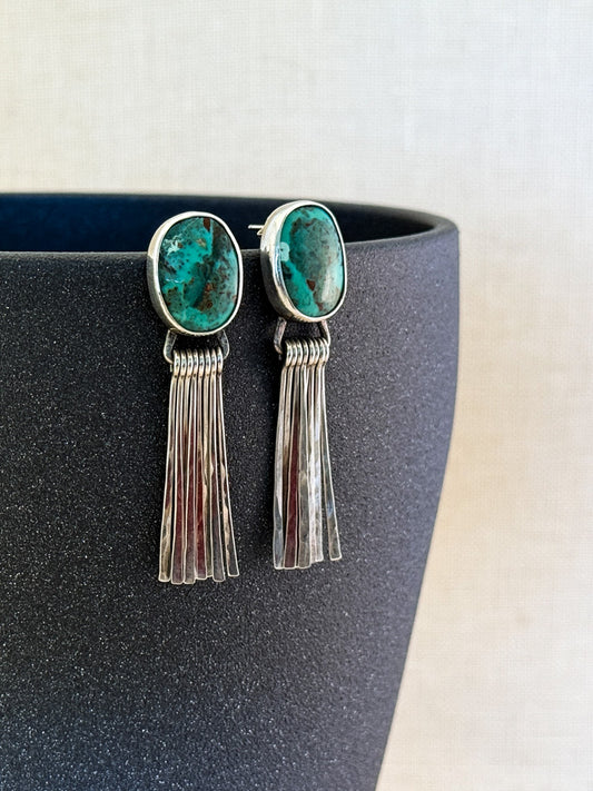 Dangling Fringe Post Earrings – Turquoise