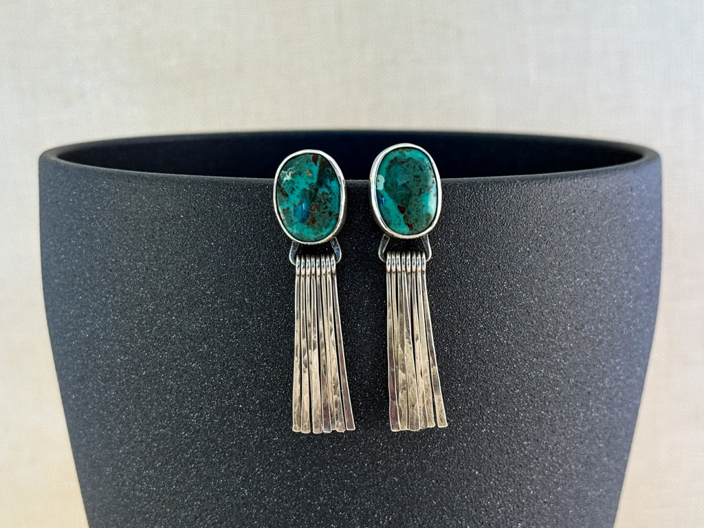 Dangling Fringe Post Earrings – Turquoise