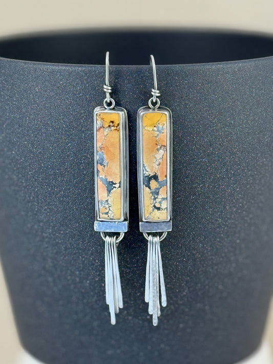 Maligano Jasper Dangly Earrings  #1 - Yellow & Grey