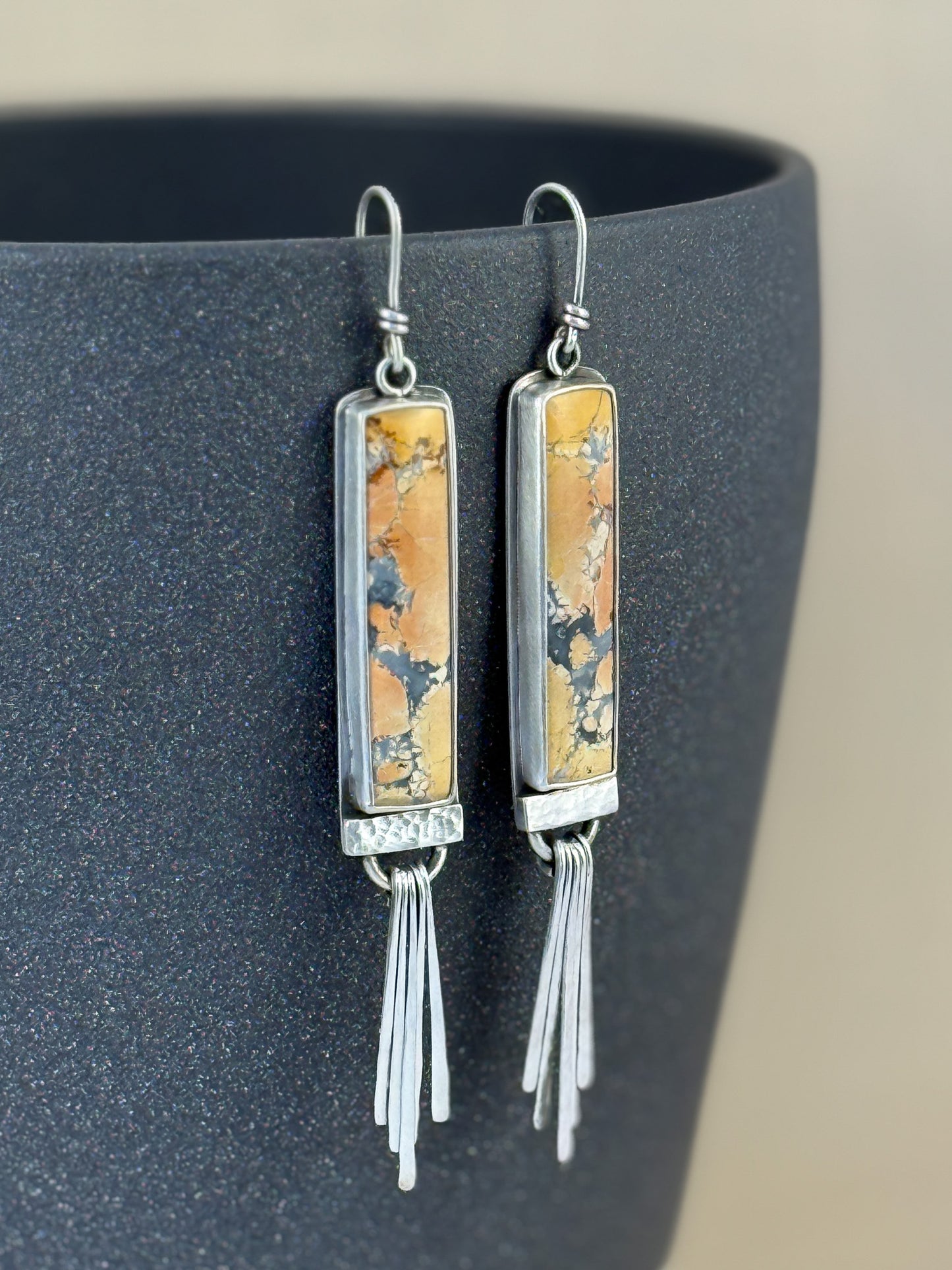 Maligano Jasper Dangly Earrings  #1 - Yellow & Grey