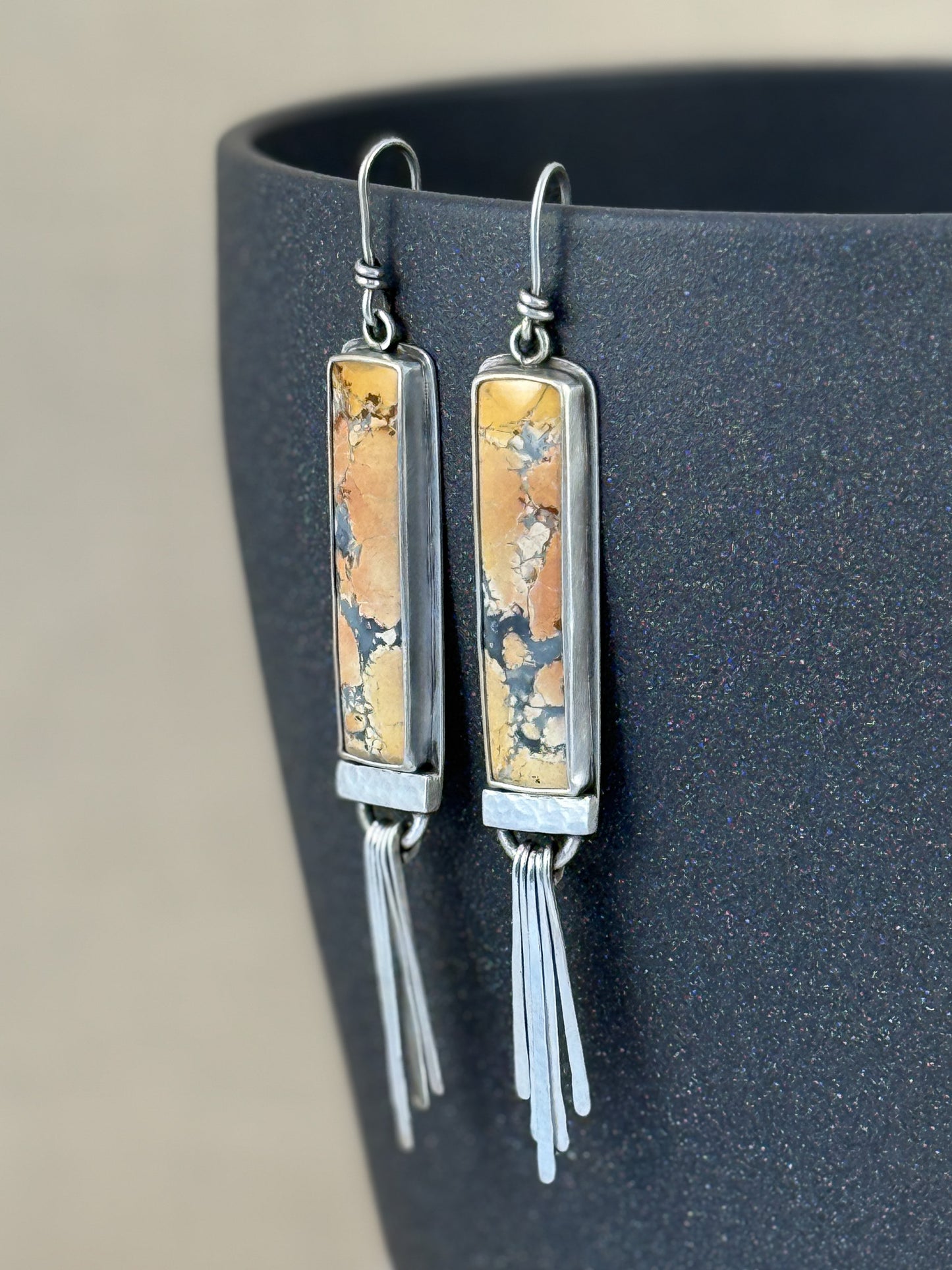 Maligano Jasper Dangly Earrings  #1 - Yellow & Grey