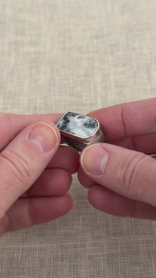 White, Grey, and Black Dendrite Ring